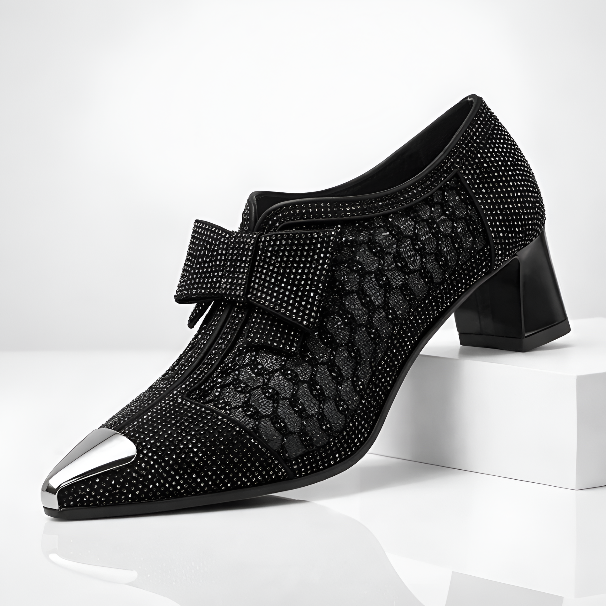 Women's Pointed Toe Block Heel Shoes - Party Wear