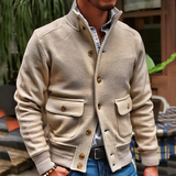Men's Ribbed Stand Collar Button Jacket - Casual Everyday