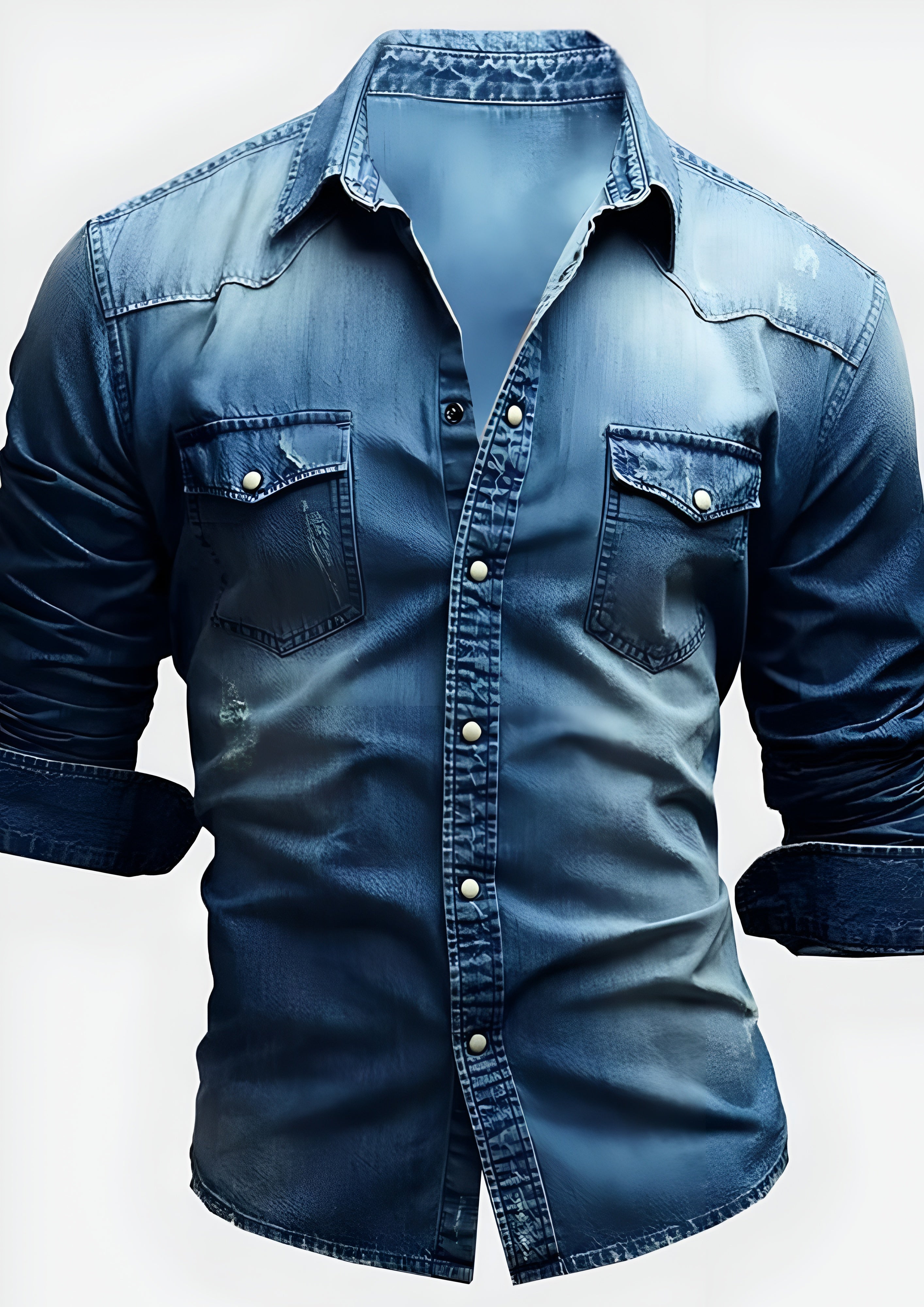 Men’s Distressed Denim Shirt - Summer Wear