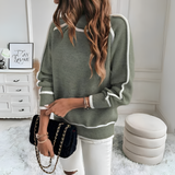 Women's Contrast Trim High Neck Sweater - Casual Wear