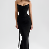Women's Ruched Mesh Maxi Dress - Formal Evening Gown