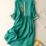 Women's Embroidered A-Line Midi Dress - Casual Outing