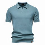 Men's Waffle Knit Notch Neck Polo Shirt - Casual Business