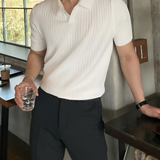 Men's Ribbed Knit Polo Shirt - Casual Smart Wear