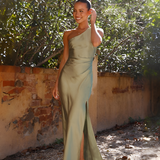 Women's One Shoulder Side Slit Maxi Dress - Wedding Guest