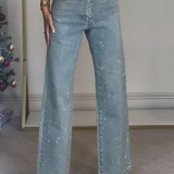 Women's Rhinestone Straight Leg Jeans - Party Wear