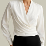 Women’s Wrap Front Long Sleeve Blouse - Business Casual Wear