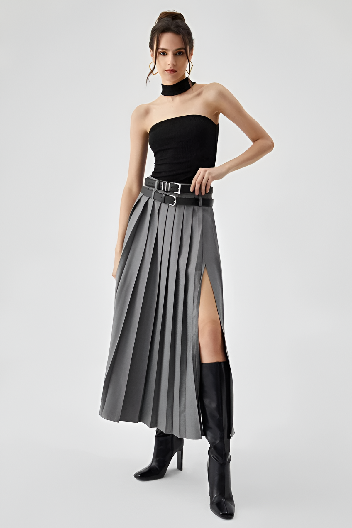 Women's High Waisted Pleated Maxi Skirt - Casual Chic