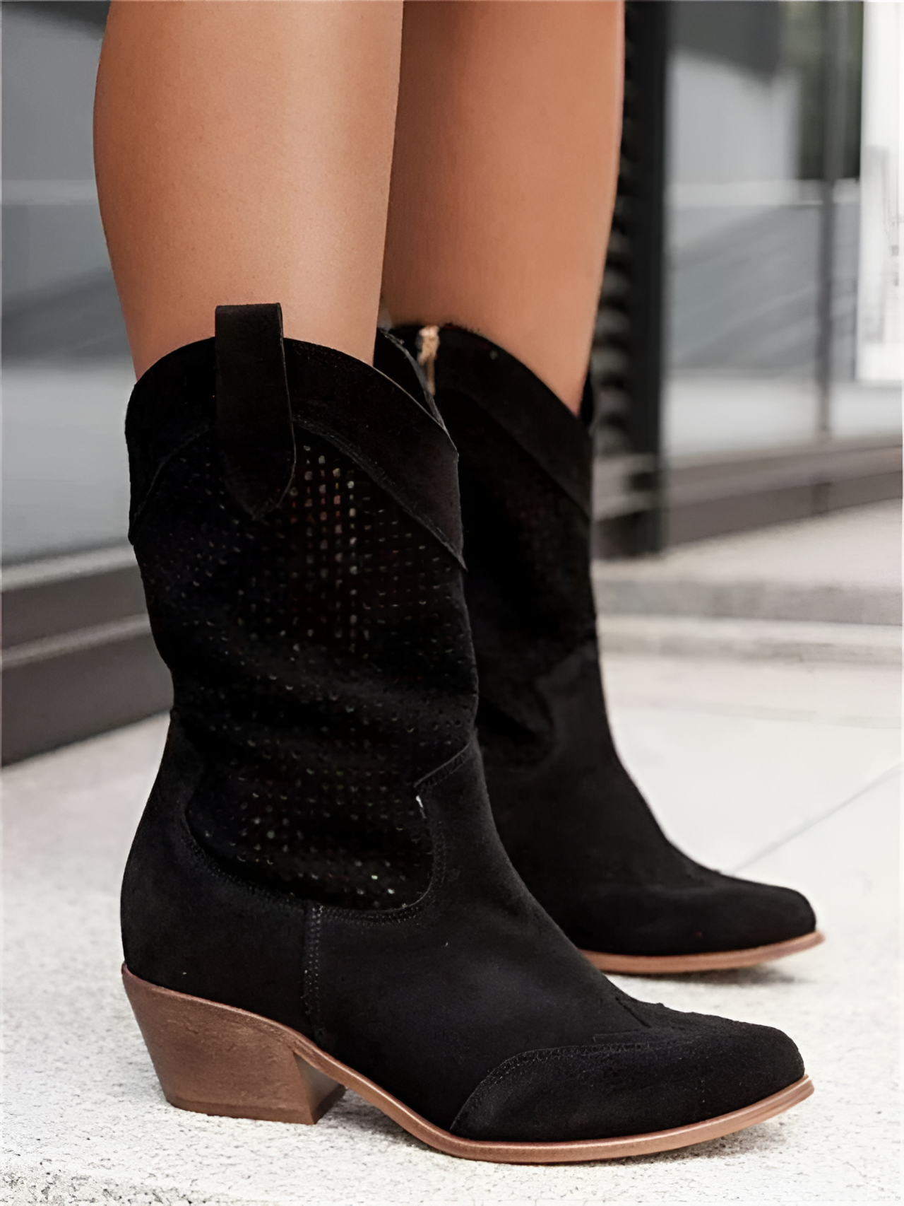 Women's Perforated Pointed Toe Boots - Casual Wear