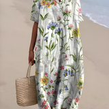 Women's Floral Print V Neck Midi Dress - Beach Vacation