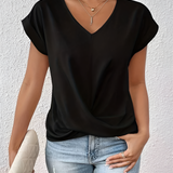 Women's V-Neck Twisted Hem T-Shirt - Casual Daily Wear