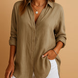 Women's Textured Button Up Shirt - Summer Casual Wear