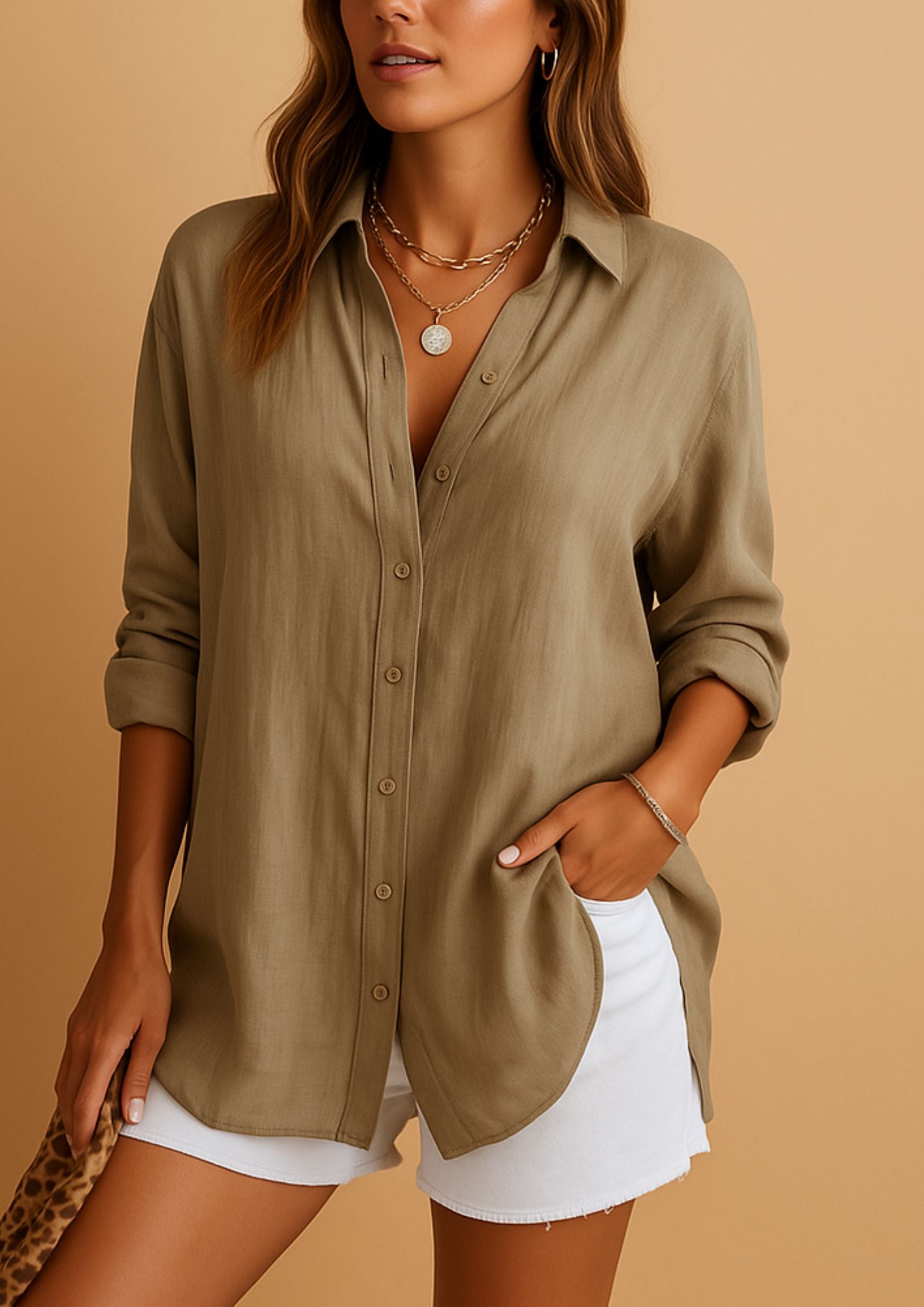Women's Textured Button Up Shirt - Summer Casual Wear