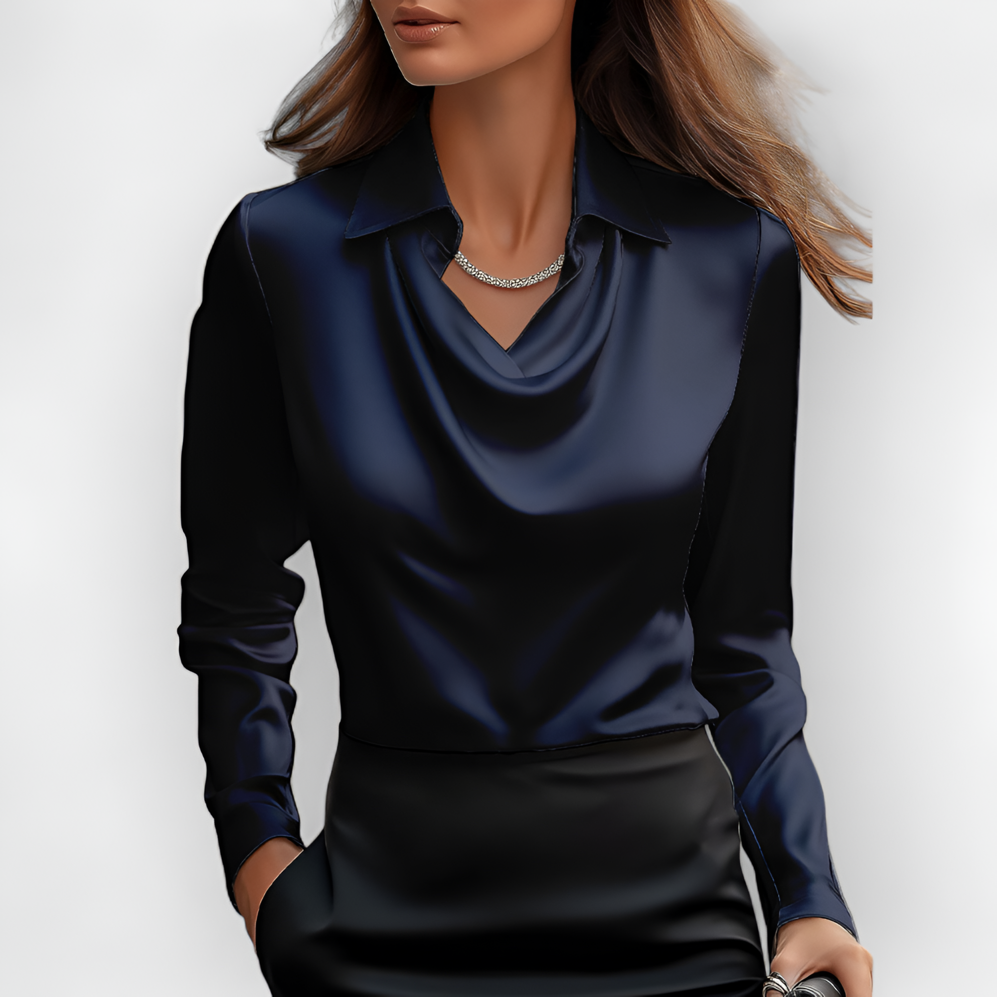 Women's Drape Long Sleeve Blouse - Office Wear