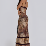 Women's Ruffle Trim Maxi Dress - Evening Party Wear