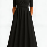 Women’s V-Neck Pleated Dress - Casual Evening Wear
