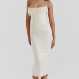 Women's Beaded Fringe Corset Midi Dress - Evening Gala