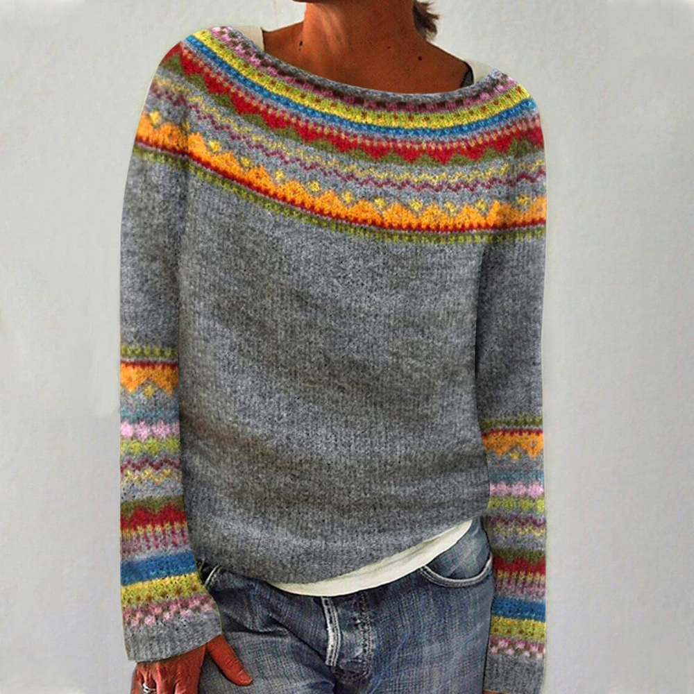 Women's Fair Isle Boat Neck Sweater - Casual Wear
