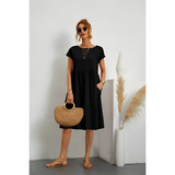 Women's Short Sleeve Smock Midi Dress - Casual Wear