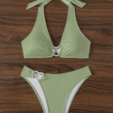 Women's Bikini Set Pleated Fabric High Leg - Beach Vacation