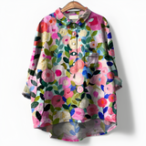 Women's Button Down Shirt Artistic Print Oversized Fit - Casual Wear