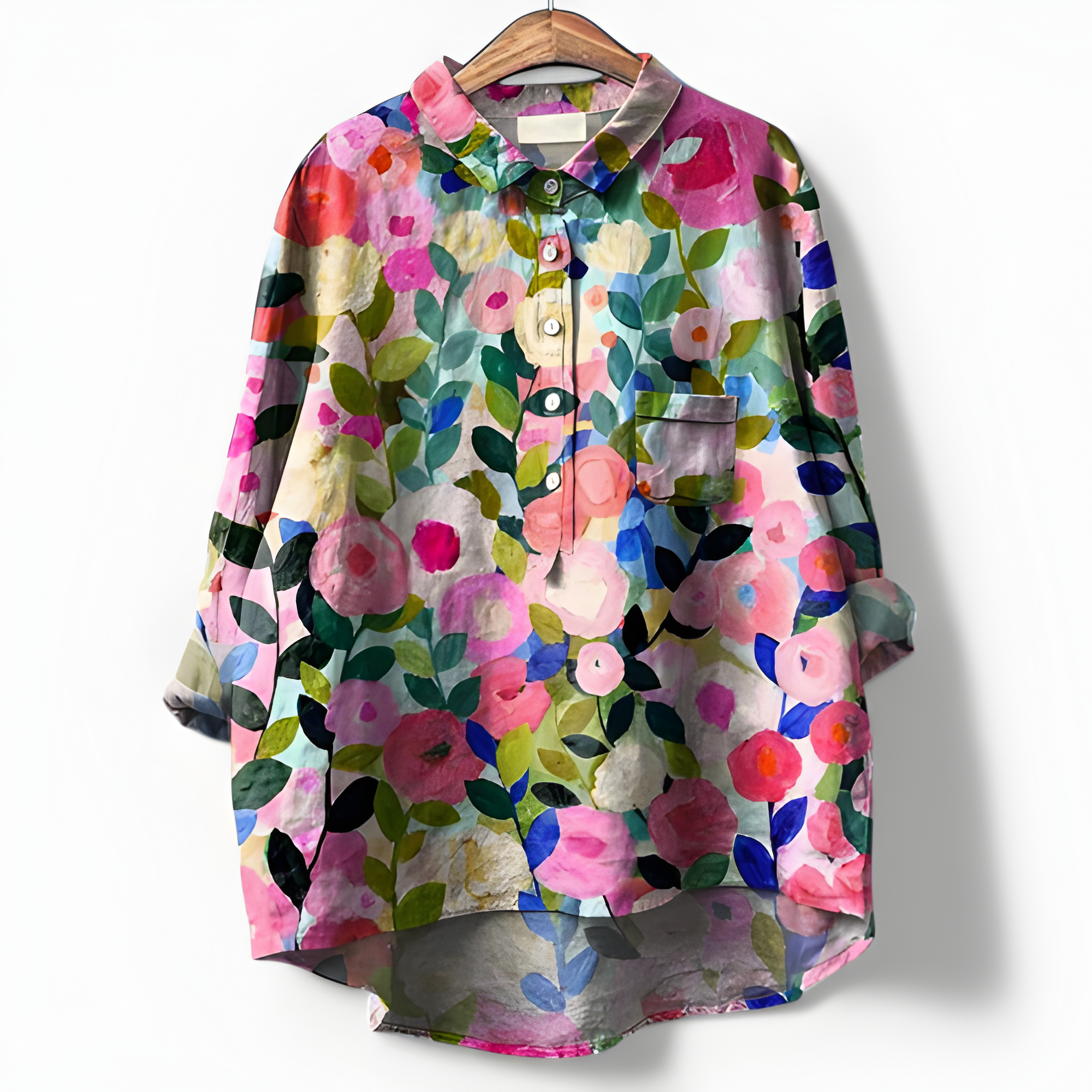 Women's Button Down Shirt Artistic Print Oversized Fit - Casual Wear