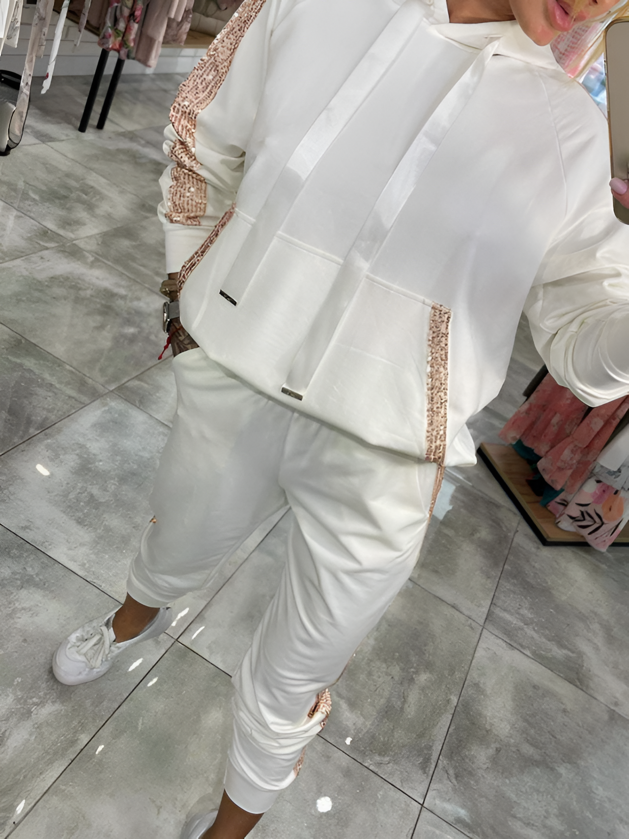 Women's Sequin Trim Hooded Tracksuit - Casual Loungewear