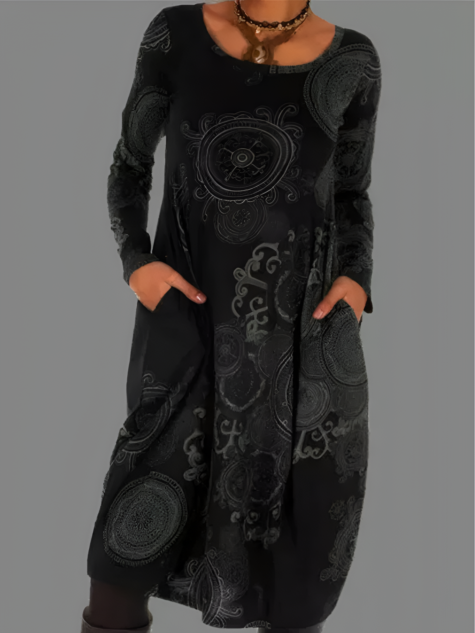 Women's Mandala Print Midi Dress - Casual Wear