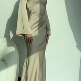 Women's Maxi Dress Long Bell Sleeve Drape Neck - Evening Wear