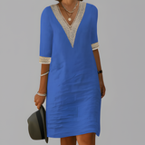 Women's Shift Dress V Neck Lace Trim - Casual Wear