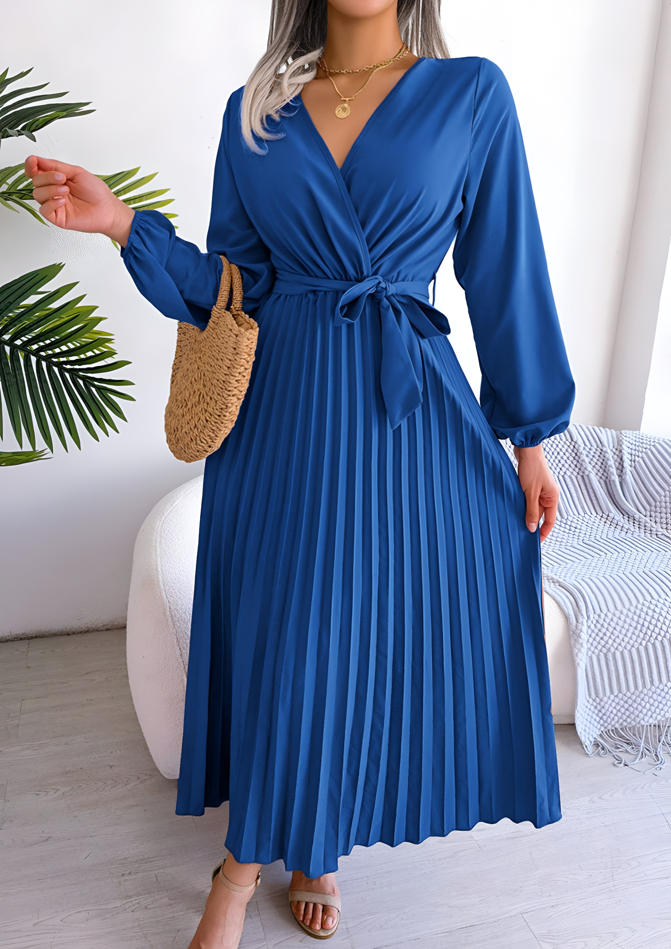Women's Pleated Maxi Dress - Casual Elegant Dress