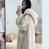 Women's Hooded Long Bathrobe - Home Loungewear