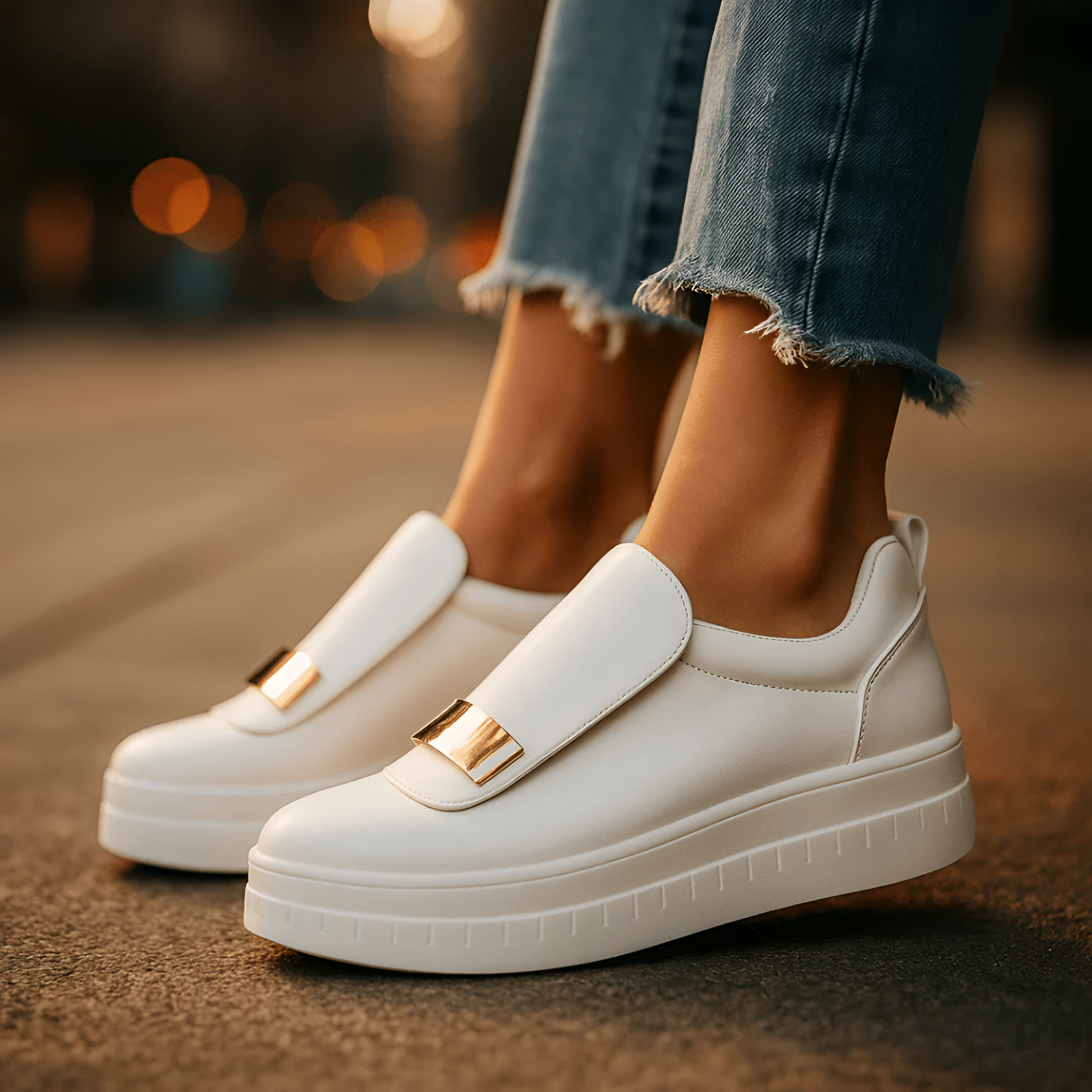Women's Metallic Buckle Platform Sneakers - Casual Everyday Wear