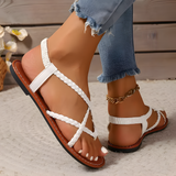 Women's Flat Sandals Braided Straps Elastic Back - Casual Summer Wear