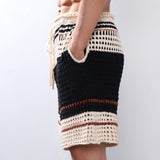Men's Crochet Shorts Drawstring Striped - Beach Wear