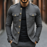 Men's Mandarin Collar Military Jacket - Party Wear