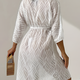 Women's Cover Up Leaf Pattern Drawstring Waist - Resort Wear