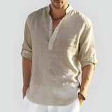 Men's Henley Shirt Long Sleeve Grandad Collar - Casual Wear