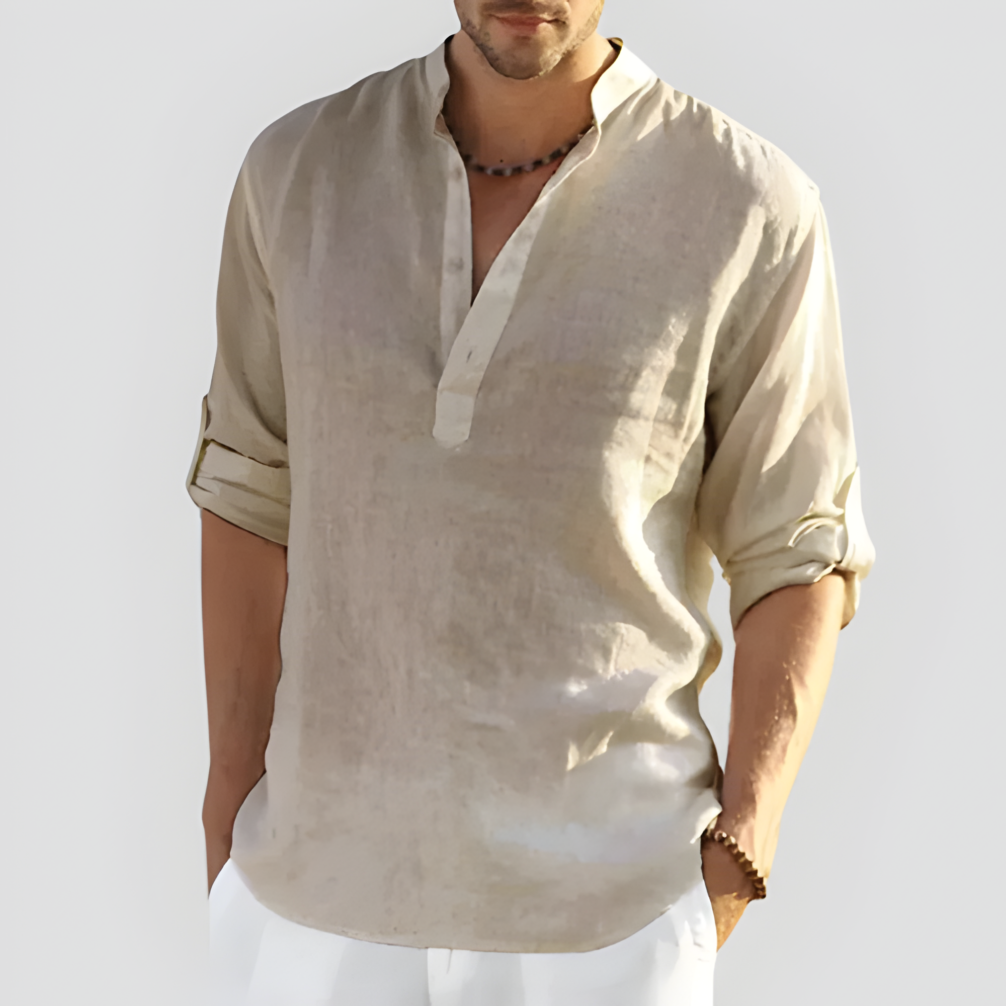 Men's Henley Shirt Long Sleeve Grandad Collar - Casual Wear