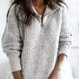 Women’s Zip-Up Ribbed Sweater - Everyday Winter Wear