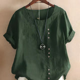 Women's Blouse Short Sleeve Button Detail - Casual Daily Wear