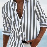 Men's Vertical Striped Slim Fit Button Down - Casual Beachwear