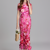Women's Floral Sheer Mesh Maxi Dress - Special Occasions