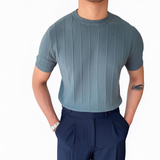 Men's Vertical Ribbed Knit Shirt - Casual Smart Wear