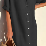 Women’s Button Front Shirt Dress - Casual Summer Midi