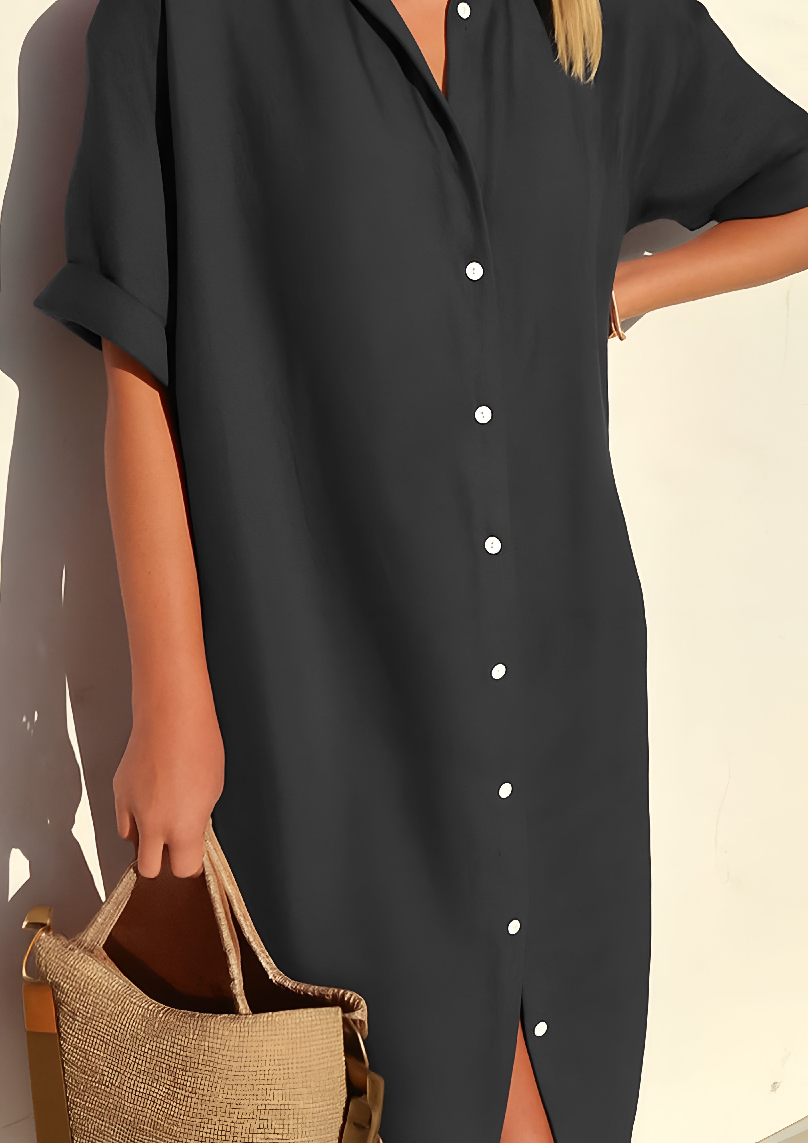 Women’s Button Front Shirt Dress - Casual Summer Midi