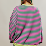 Women's Striped Crewneck Sweatshirt - Casual Loungewear