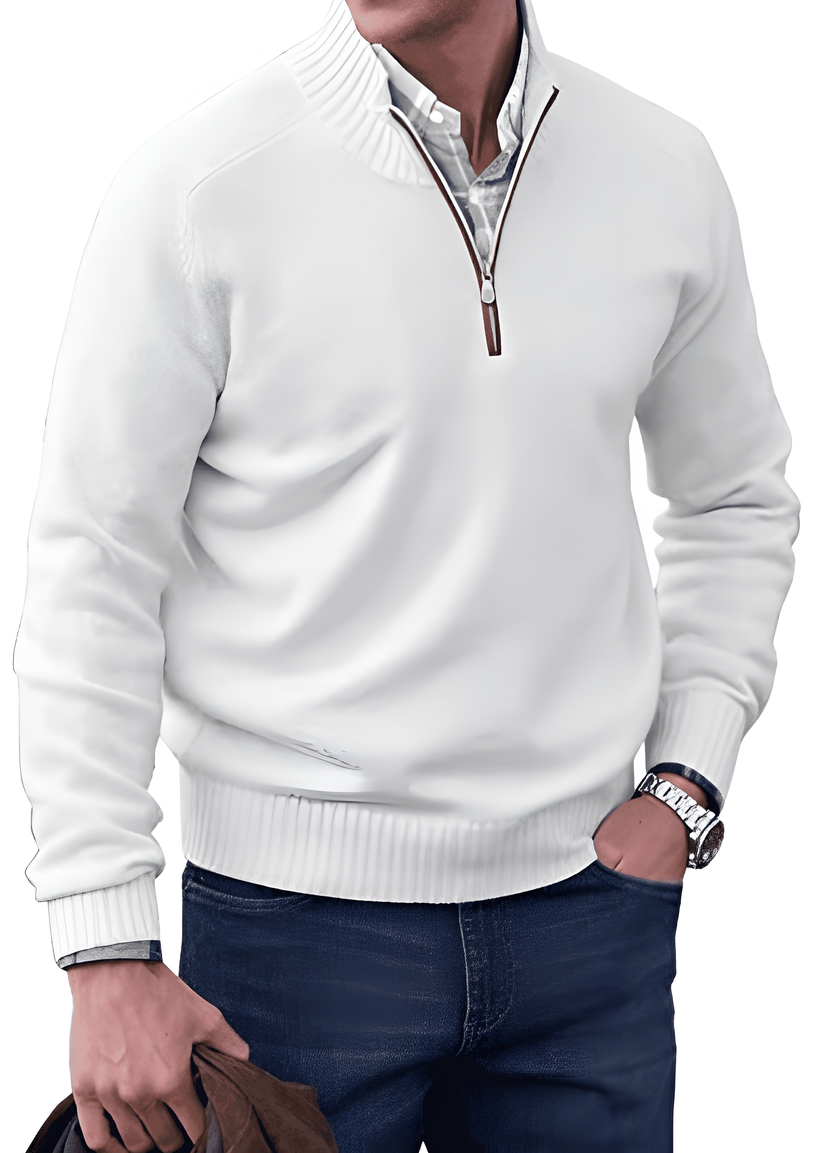 Men’s Knitted Half-Zip Pullover Sweater - Casual Winter Wear