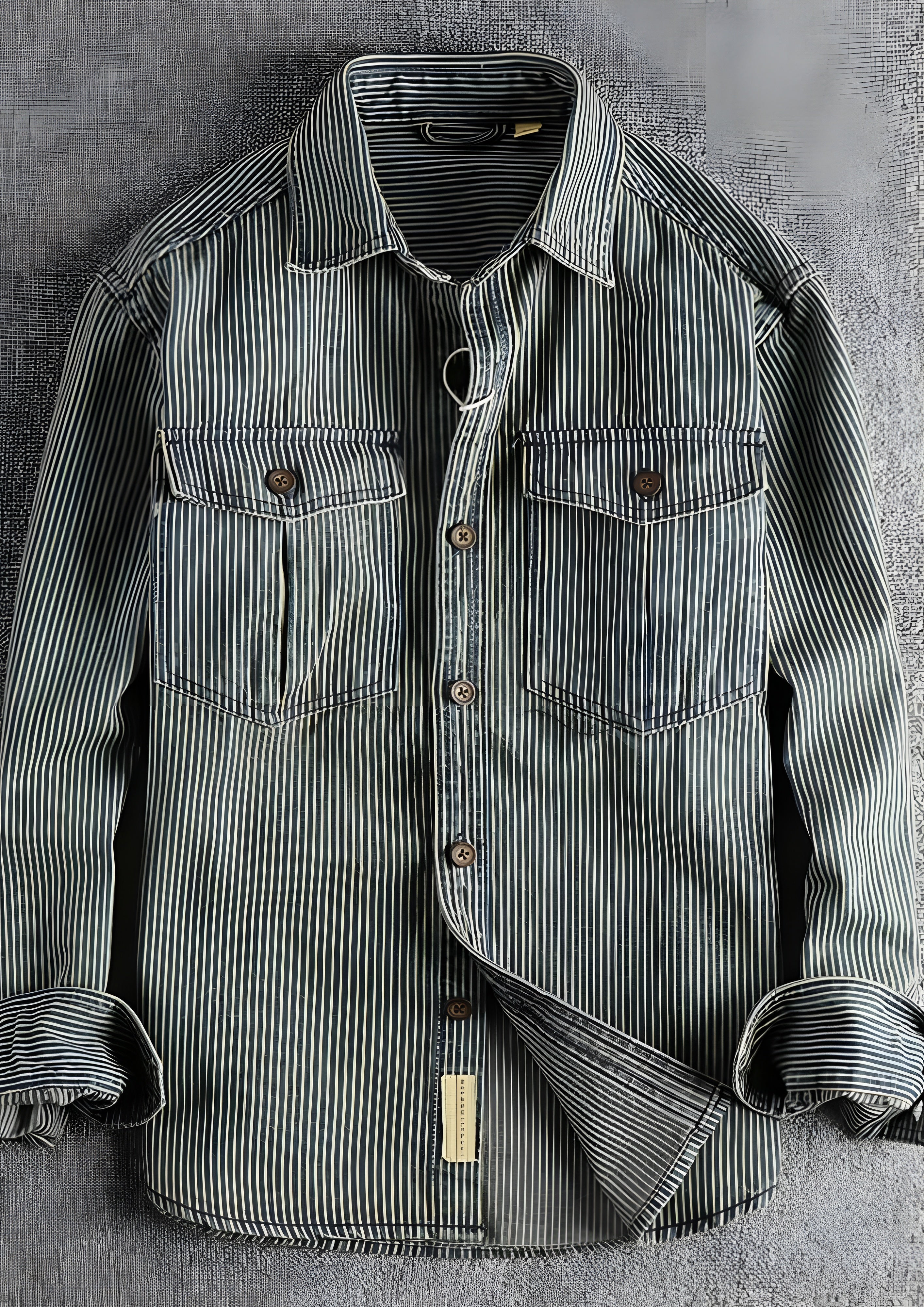 Men's Vintage Striped Denim Shirt - Casual Wear