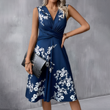 Women's Floral Print Wrap Neck Midi Dress - Summer Casual